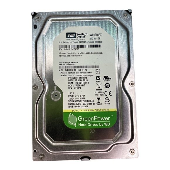 Western Digital 1TB‎ GreenPower 3.5" Hard Drive SATA model WD10EURX-63FH1Y0 - Picture 1 of 3